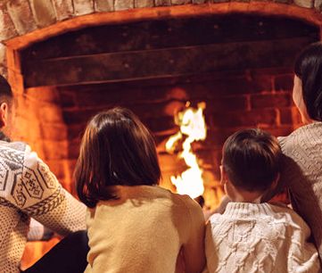 Hearth glowing at night