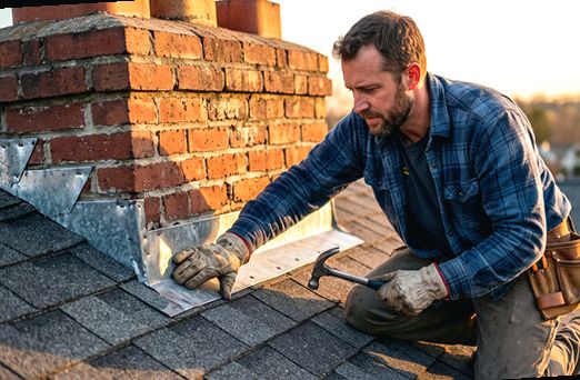 Flashing set on a Malden chimney as night falls